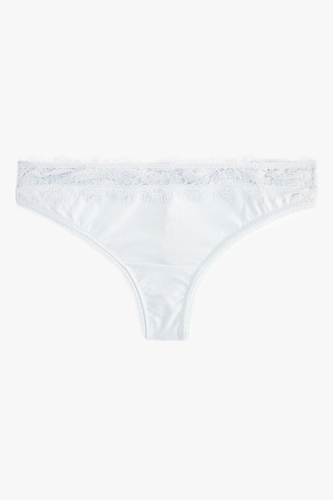 KOTON, Chiloti tanga uni cu garnituri de dantela, Albastru pastel