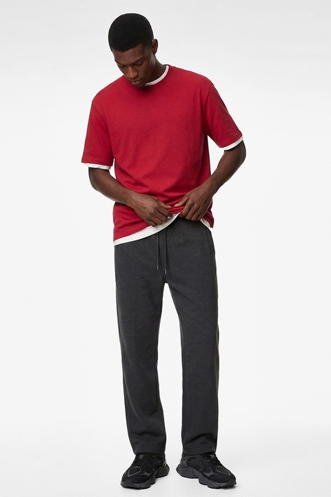 KOTON, Pantaloni de trening cu snururi si buzunare laterale, Gri melange, L