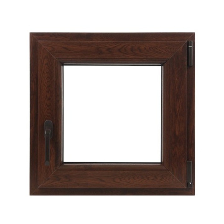Hőszigetelt ablak, Deceuninck, PVC, 5 kamrás, 600mm x 600mm, dió színű, bukó, jobb oldali nyitás