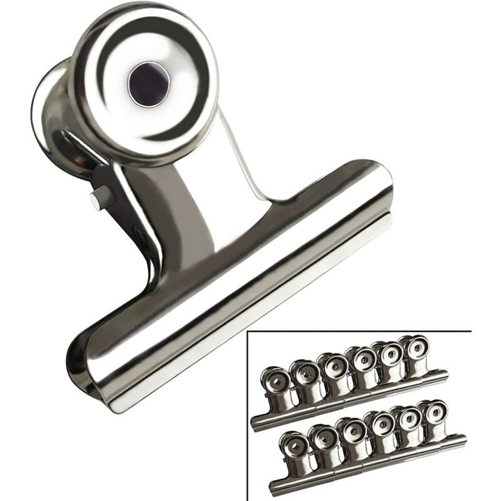 Set 12 clipsuri metalice argintii 38mm pentru birou si acasa