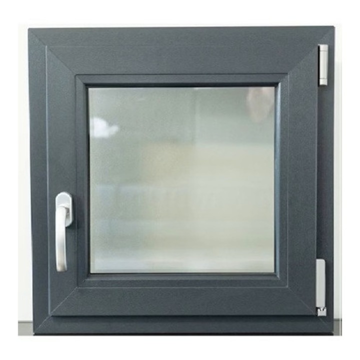 Hőszigetelt ablak, Deceuninck, PVC, 5 kamrás, 600mm x 600mm, antracitszürke színű, bukó, balra nyíló