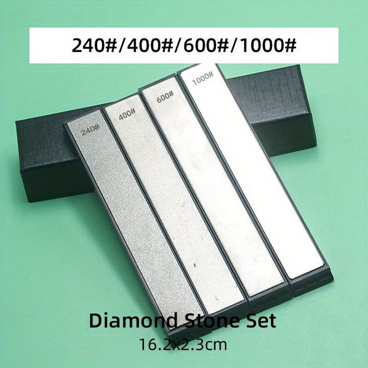 Késélező gyémántkő készlet D szett, változatos szemcseméret 120-3000 grit, tartós, ezüst, 4 darab