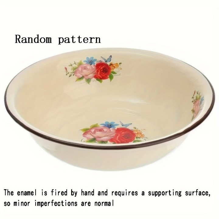 Retro tál, vintage tál, rozsda- és karcálló, könnyen tisztítható, krémszínű virágmintával, 25,9 cm átmérő, 8 cm magasság, 1 db