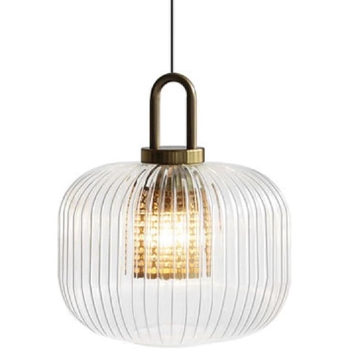 Lustra suspendata Nordic sticla transparenta dungi cupru periat 24x20x150cm