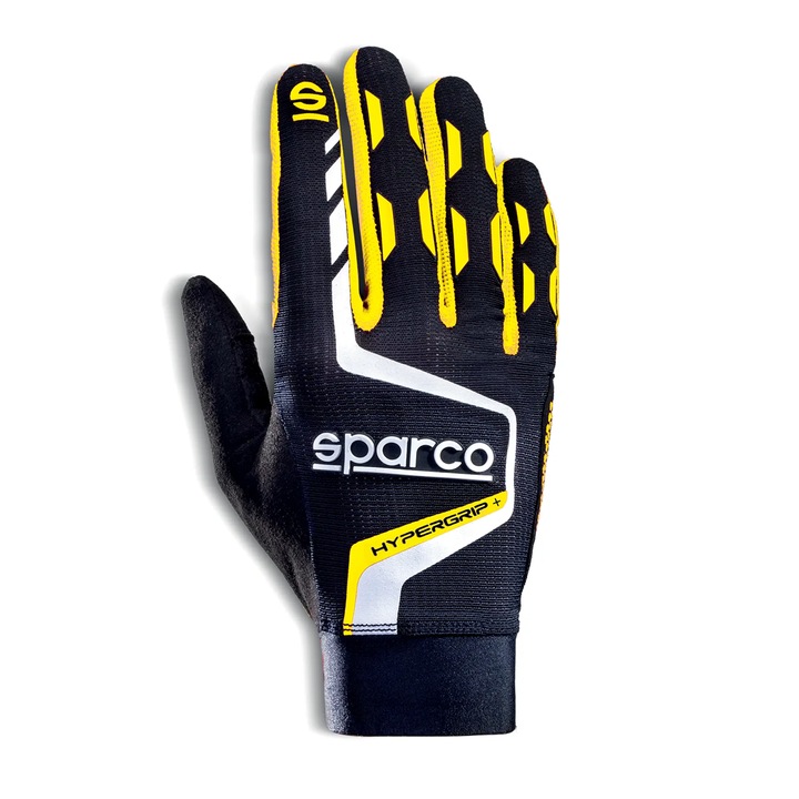 Sparco Hypergrip+ Gamer Kesztyű, Fekete/Sárga, M-es méret