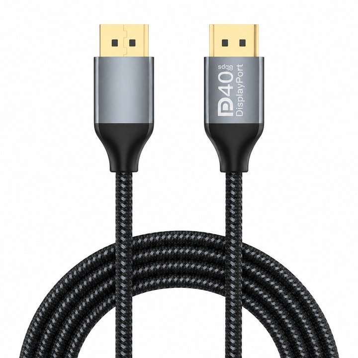 DisplayPort 2.1 kábel, JESWO®, 2m, 16K, 40Gbps, 240Hz, Monitorhoz/PC-hez/TV-hez/projektorhoz alkalmas, Alumínium, fonott kábel, Szürke