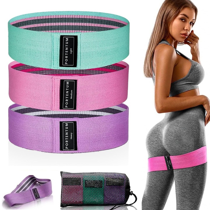 Set 3 FooFoony textil ellenállás szalag, Edzőszalag készlet, Csúszásmentes fenék szalagok 3/5 ellenállási szinttel, Fitnesz szalagok csípőre és fenékre, Nőknek/Férfiaknak/Kezdőknek/Jógához, Erőnléti edzéshez