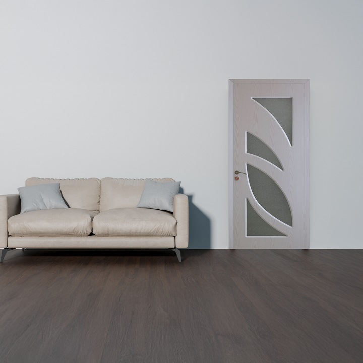 Интериорна врата от MDF Ravena-104, със стъкло, реверсивна, с каса и аксесоари включени, бял дъб, 60 x 200 см
