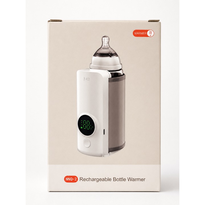 Incalzitor Portabil Biberoane, Reincarcabil USB-C, cu cablu usb-c, 6 trepte 37–55°C, ecran digital, baterie 6000mAh, 18W, Incalzire Rapida, Control Temperatura, Compatibil cu Majoritatea Biberoanelor, Alb, certificat EMC si ROHS, 55x87x145, vadrami