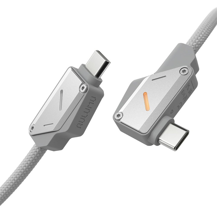 Cablu USB-C la USB-C Aulumu M07 Light Carbon, 200cm, Incarcare rapida 240W PD, Transfer date 10Gbps, Video 4K@60Hz, USB 3.1 Gen 2, Fibra de carbon, Nylon impletit, Indicator LED, Alb
