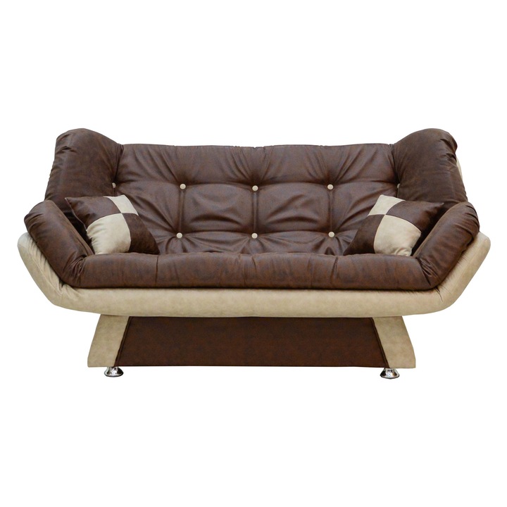 Canapea Extensibila LALE, Maro Inchis/ Crem, Stofa, 3 Locuri, Functie Pat 130 X 190, 182 x 95 x 95cm