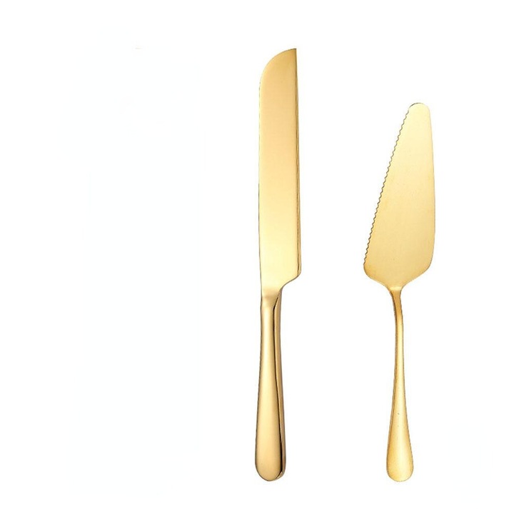 Set 2 piese pentru taiat prajituri inox auriu 2 piese