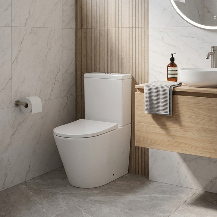Set vas WC pe pardoseala rimless cu rezervor Celesta Vesta BTW, cu mecanism si capac duroplast cu inchidere lenta, ceramica, alb