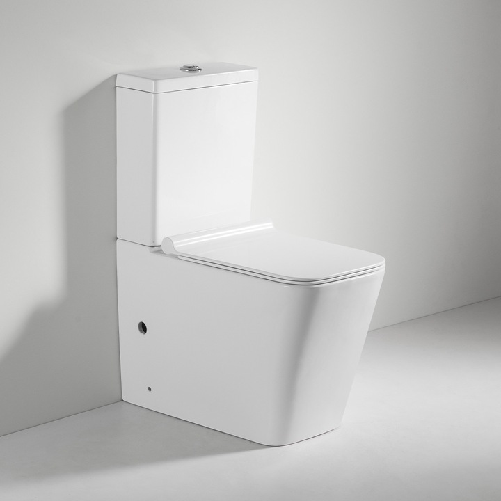 Set vas WC pe pardoseala rimless cu rezervor Celesta Spica BTW, cu mecanism si capac duroplast cu inchidere lenta, ceramica, alb