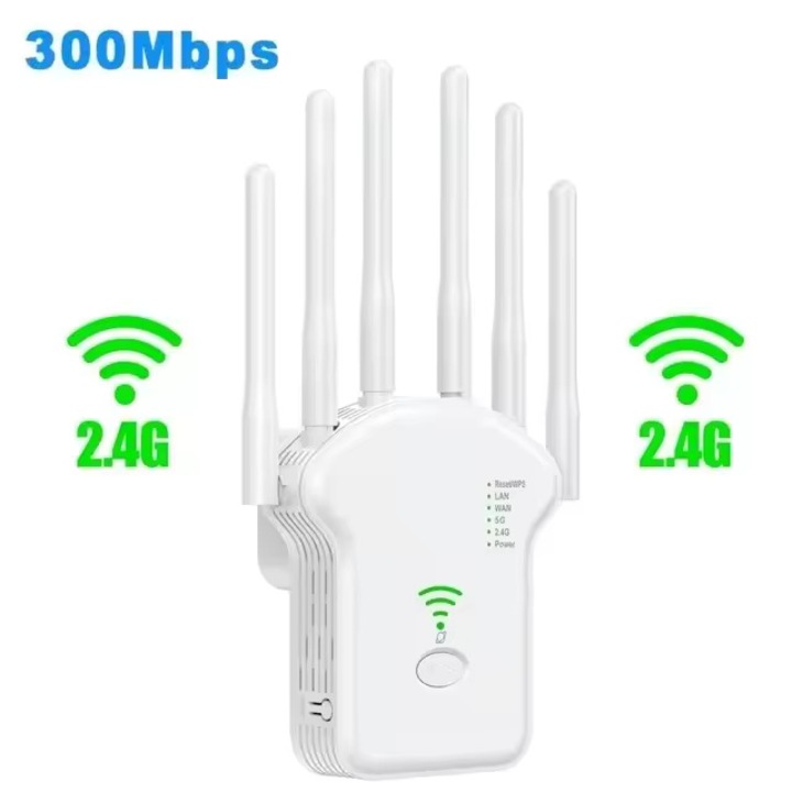 WiFi Jelismétlő, U13-300M, 6 Antenna, 300 Mbps, Hatótávolság Növelő, 2.4 GHz Hálózat, WPA/WPA2 Csatlakozás, WPS, LAN Port, Fehér