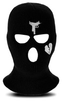 Cagula groasa unisex, Axroad Mall, Cagula iarna trei gauri, Cagula hip hop tip balaclava, Brodat cu arma de foc si inima franta, Respirabil, Rezistent la vant si la praf, Potrivit pentru ciclism, schi, alergare, Acril, Marime universala, Negru