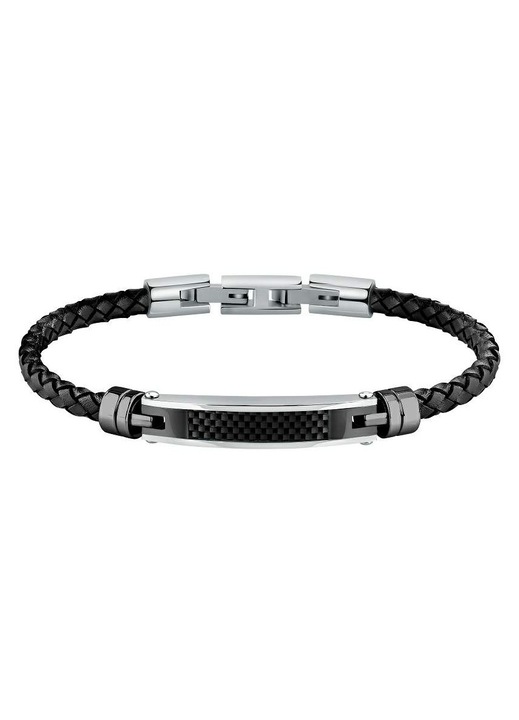 Bratara Morellato Moody, piele neagra, inox, fibra carbon, lungime 21cm, reglabila, SQH59