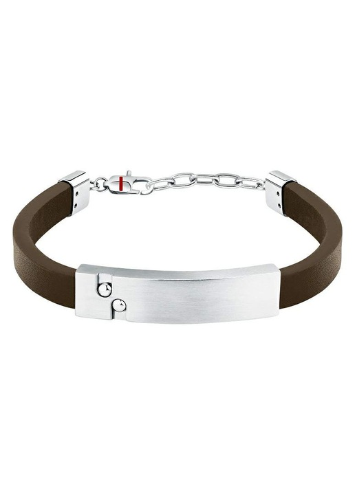 Bratara Sector, colectie Bandy, piele maro, inox argintiu, lungime 22cm, reglabila, SZV142