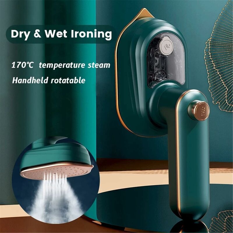 Fier de calcat portabil mini 2-in-1, uscat si cu abur, talpa titan, rezervor 50ml, pliabil si usor, verde/auriu, 1 buc