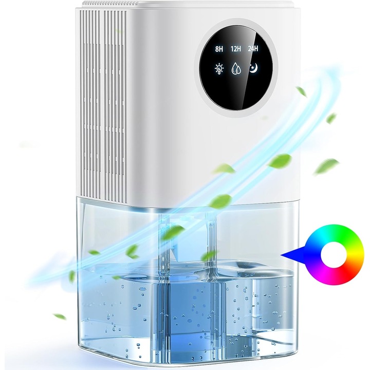 Dezumidificator electric portabil 1800ml, mod dual, LED multicolor, 22.5W, 15-40C, 25m