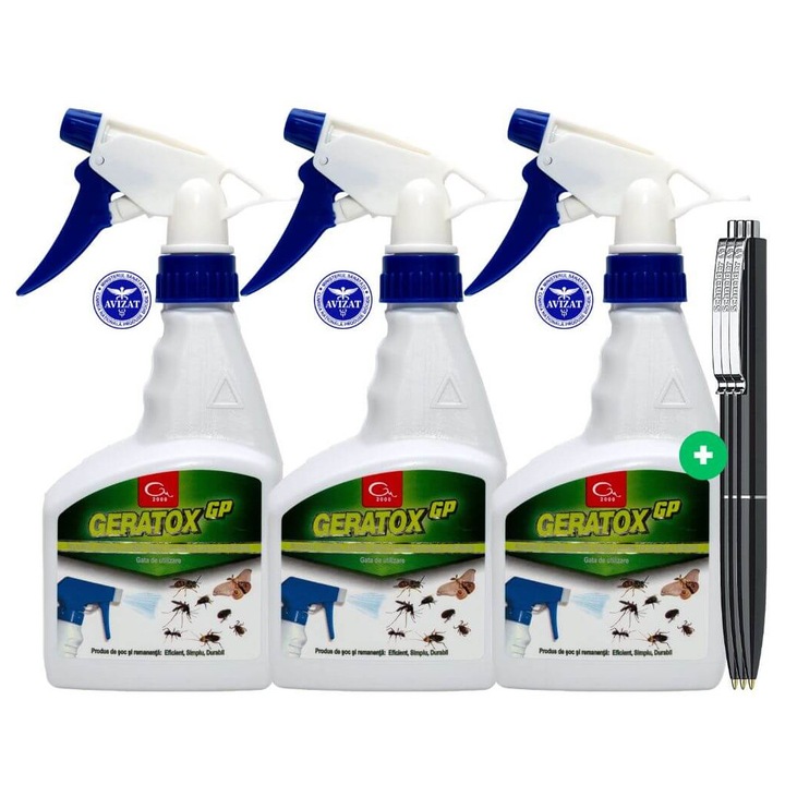 Set 3xGeratox GP Insecticid Lichid Universal 500 ml, Solutie Profesionala pentru Gandaci, Tantari, Muste si Furnici si 3xPix Schneider