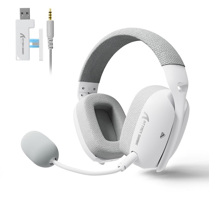 ATTACK SHARK L80PRO vezeték nélküli gamer fejhallgató, ultrakönnyű, 7.1 térhatású hangzás, három üzemmód (2.4GHz/BT/Jack 3.5mm), dupla rugalmas mikrofon, 40mm-es meghajtó, PC/Mac/PS/Xbox, fehér