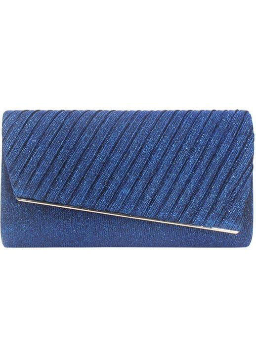 Plic clutch din poliester cu sclipici si detaliu metalic, geanta de seara eleganta, albastru, 25 x 14.5 x 4.5 cm
