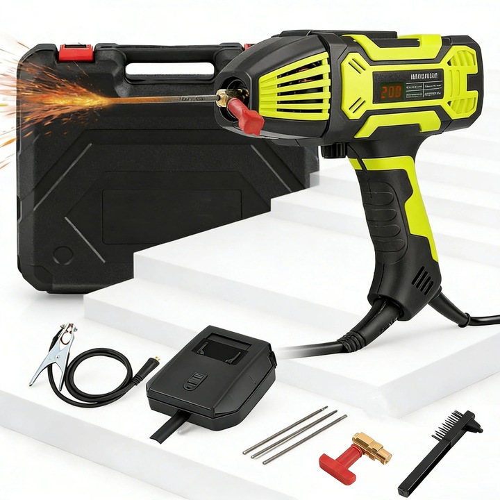 Hordozható kézi hegesztőgép, ARC/MMA, 4600 W, 220 V, 1,6–3,2 mm-es elektródák, digitális, CE, zöld