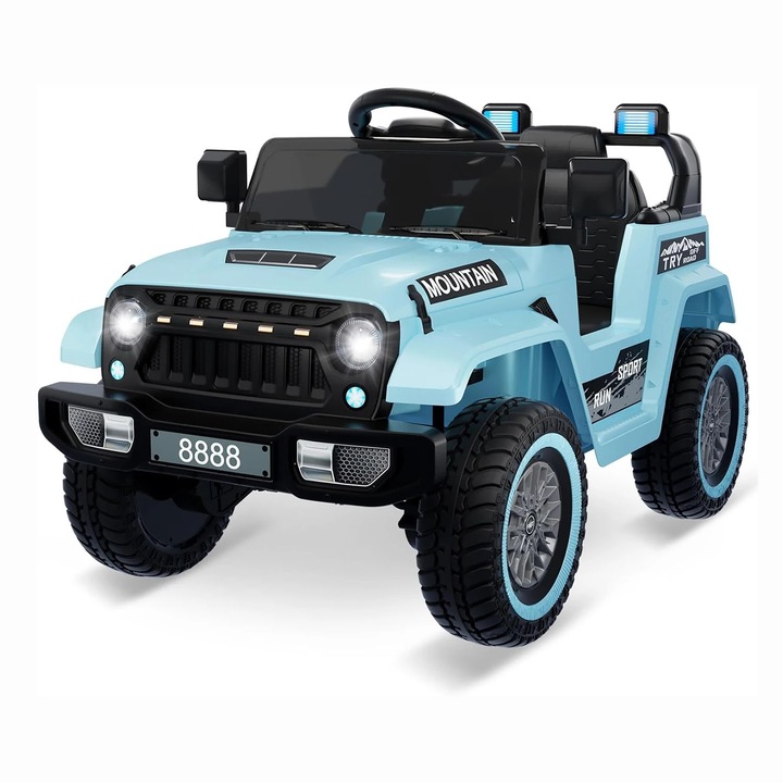 Elektromos gyermekautó, Teherautó, 12V akkumulátor, 2x35W motorok, Távirányító, Akár 5 km/h, Zenelejátszó, Kék