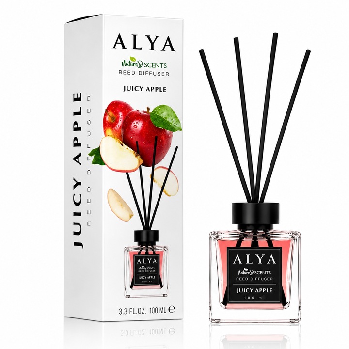 Odorizant de camera cu betisoare ALYA Nature Scents, Juicy Apple, 100 ml