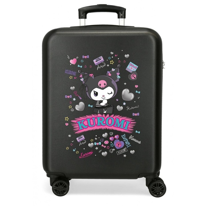 Troler copii Kuromi Retro Pop ABS, 4 roti, valiza mica, negru, 55x38x20 cm