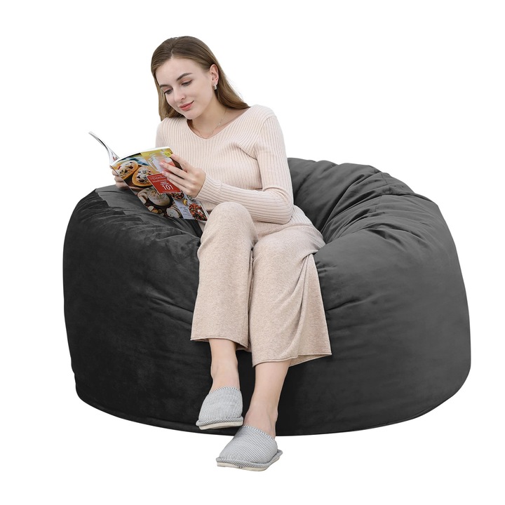 Babzsákfotel, 122 cm felnőtteknek, memóriahab töltettel, puha, levehető mikroszálas huzattal, játékhoz és pihenéshez, fekete