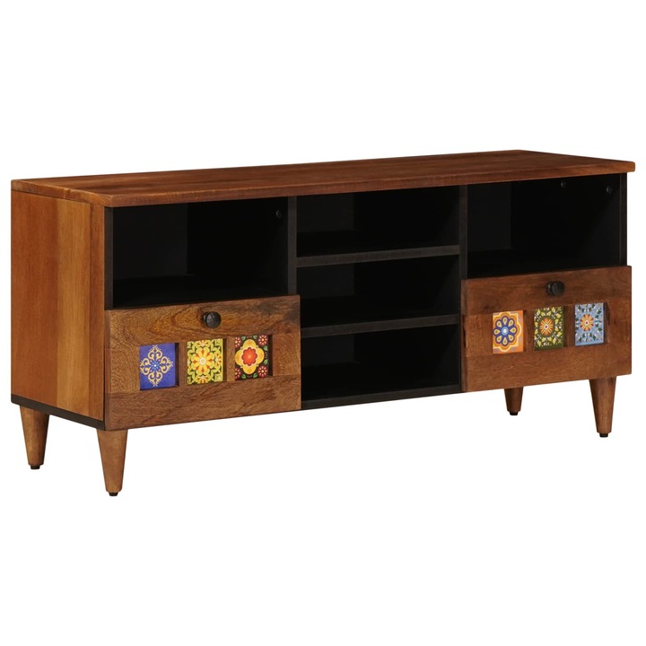Cabinet TV cu raft castan 100 x 33 x 46 cm vidaXL, Lemn de mango solid