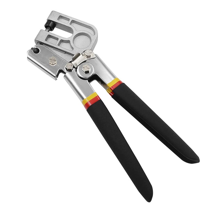 Acél/alumínium profilok krimpelő/préselő fogója, 28 cm, szegecs nélküli rögzítés, 0,8 mm kapacitás, egyenes nyél, álmennyezethez és könnyűszerkezethez