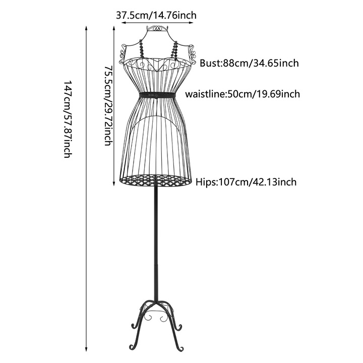 Manechin bust pentru rochii de dama, Partea superioara, Metal, Inaltime 147 cm, Suport de expunere, Pentru femei