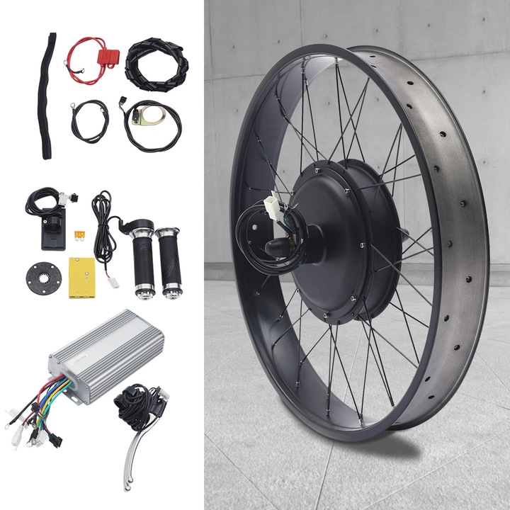 Kit conversie bicicleta electrica, Roata spate cu motor in butuc 66 cm, Tensiune 48 V, Motor 1500 W, Controler 35 A, Afisaj LCD