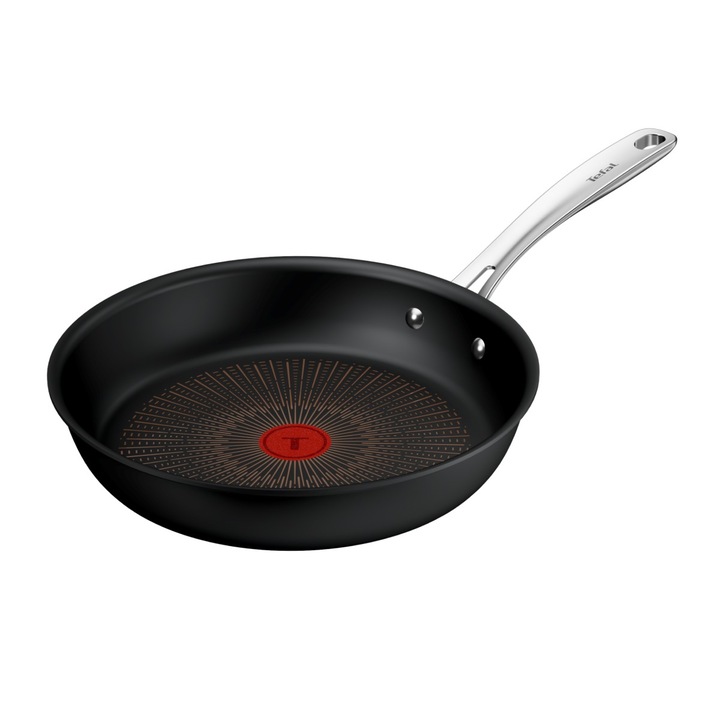 Tefal Excellence+ G3300602 serpenyő, 28 cm, tapadásmentes bevonat, FUSIONCORE technológia, Thermo-Signal™, szegecselt fogantyú, alumínium, indukciós, fekete