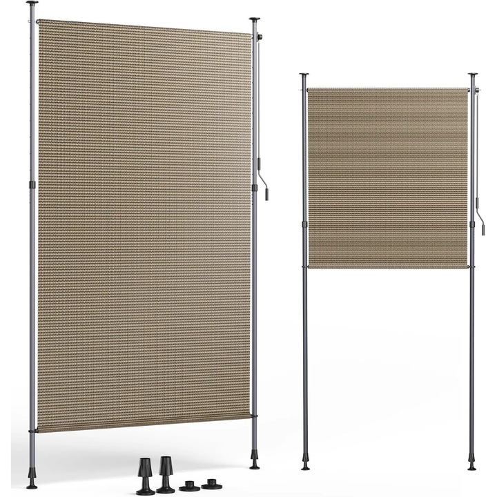 Marchiza de balcon, marchiza verticala, HDPE, 120 x 270 cm, prindere cu cleme fara gaurire, protectie solara si intimitate, extensibila, maro cafea
