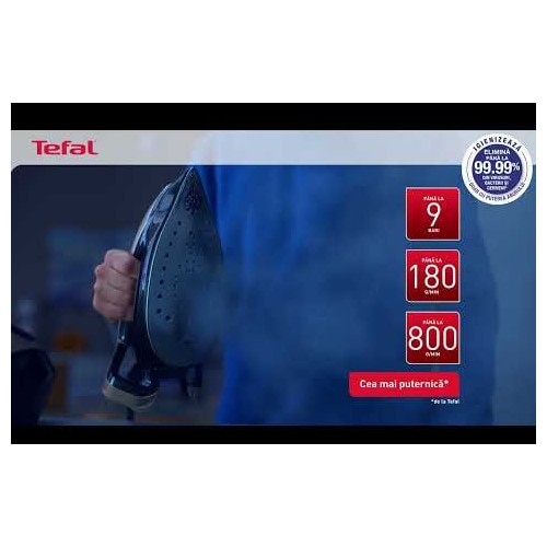 Statie de calcat de inalta presiune Pro Express Vision Tefal GV9821E0, Smart LED Vision, 3000 W, 180 g/min, 9 bari, 800 g/min, tehnologie Smart Steam, tehnologia silentioasa, colector calcar, negru & argintiu