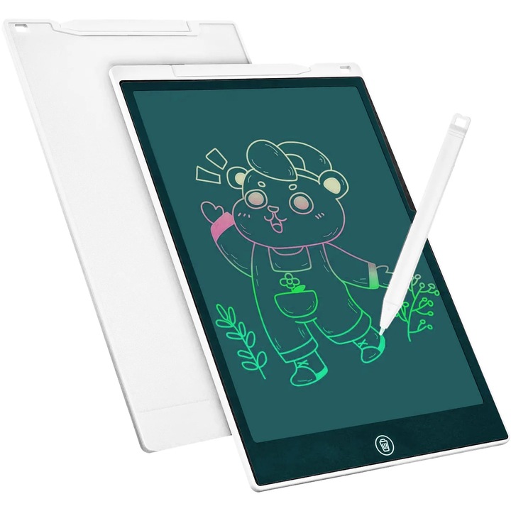 Tableta LCD pentru scris si desenat copii, Electronice, 8.5 inch, Alb, ETOY®