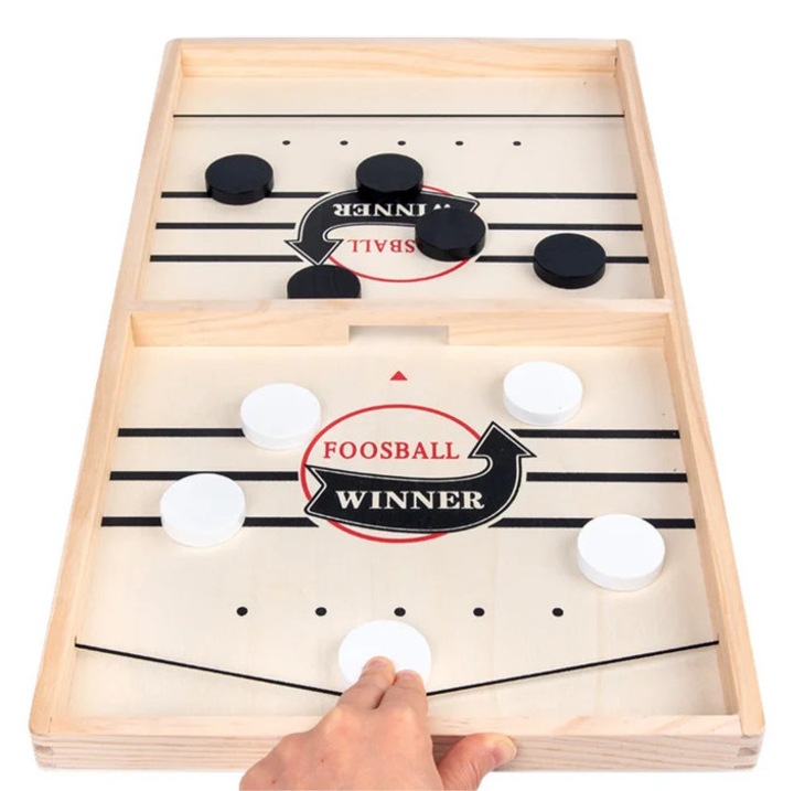Jucarie interactiva copii, Hochei, 2 jucatori, 5 discuri, lemn, 53cm x 30cm x 3cm, ETOY®