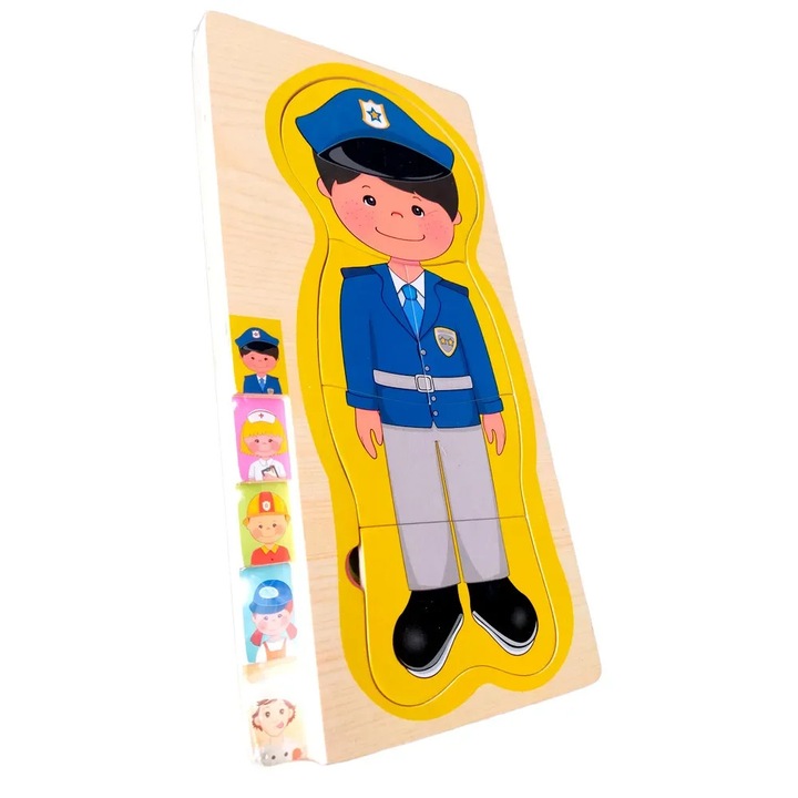 Puzzle Montessori din lemn in 5 straturi, potrivirea formelor, dezvoltarea imaginatiei, 17 piese, baiat, ETOY®