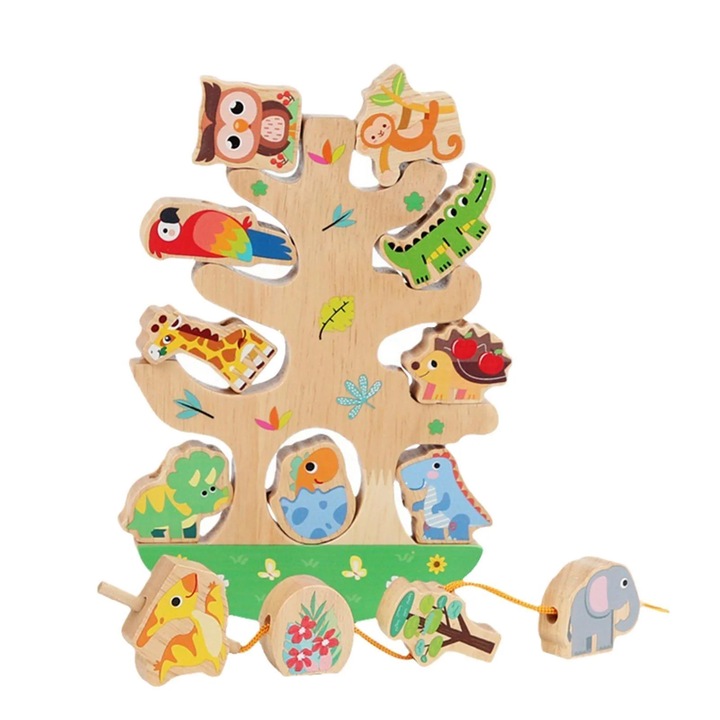 Joc educativ Copacul cu animalute 2 in 1, snuruit si echilibru, multicolor, ETOY®