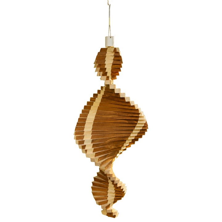 Morisca de vant din lemn suspendata, ornament cu spirala rotativa pentru gradina si terasa 40 cm