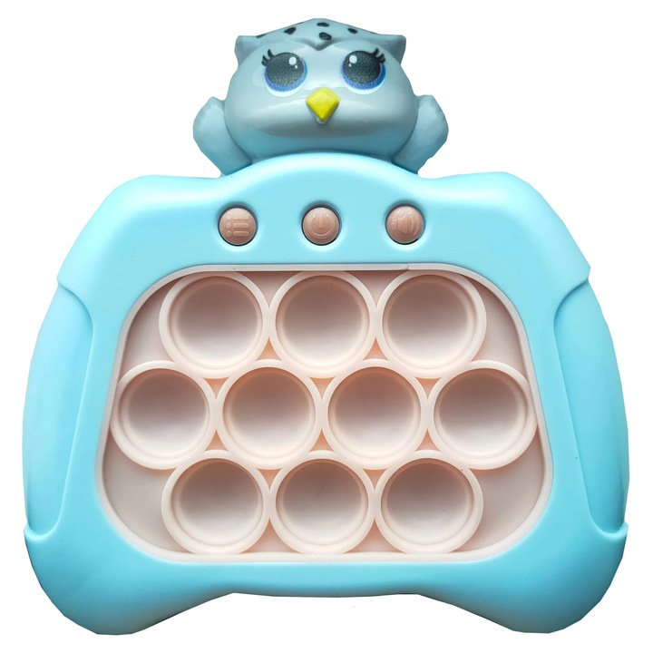 Joc interactiv Pop-It Consola, antistres, cu sunete si lumini, forma Bufnita albastra, ETOY®