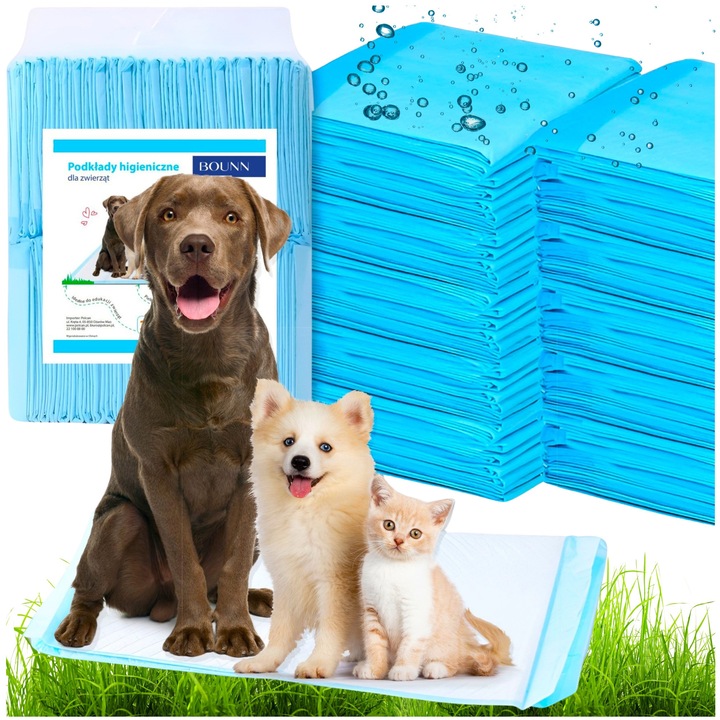 Covorase Absorbante Caini Set 100 Bucati, Bounn, Aleze Igienice In 6 Straturi Cu Tehnologie Impermeabila, Neutralizeaza Mirosurile Si Retin Pana La 350 ml Lichid, Ideale Pentru Dresaj Si Transport, 35x45 cm, Albastru