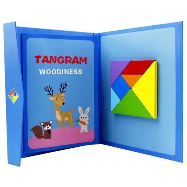 Carte Magnetica Tangram cu piese din lemn, Montessori, ETOY®