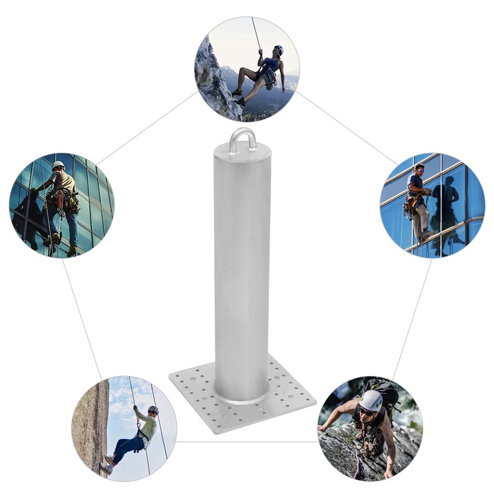 Ancora de siguranta pentru acoperis din beton, Stalp vertical (forma de coloana), Fier, 30, 5 cm, Rezistenta la rupere 2268 kg, Capacitate 59–190 kg, Fara suruburi, Argintiu