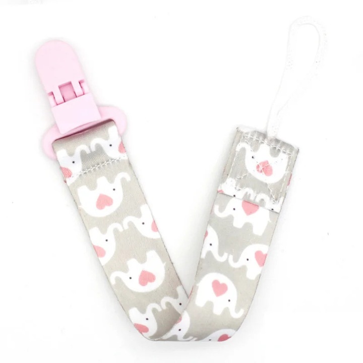 Lant pentru suzeta sau jucarie cu clips, imprimeu cu elefanti, ETOY®