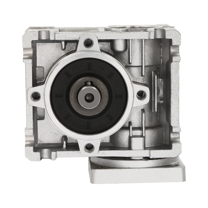 Reductor melcat, NMRV-030, Raport 15:1, Alezaj intrare 11 mm, Alezaj iesire 14 mm, 0, 06–0, 18 kW, 1500 rpm, Aliaj de aluminiu, Argintiu